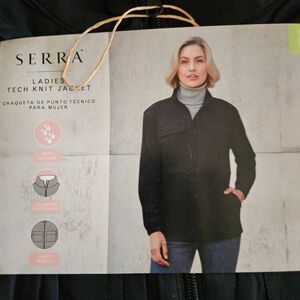 Serra Ladies Tech Knit Black Pocket Jacket Large Women's sz 12-14